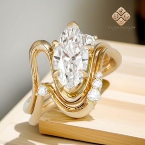 3.00 CT Marquise Cut Moistness Diamond Engagement Ring Set 14k 18k Solid Gold Ring Bridal Ring Set Promise Ring Anniversary Gift For Her