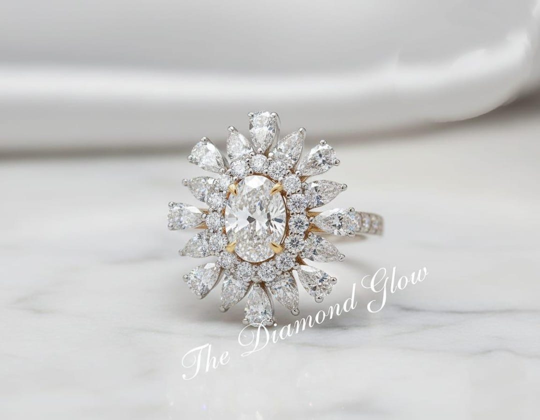 2 CT Oval Cut Moissanite Engagement Ring 14K Solid Gold Bridal Ring US ...