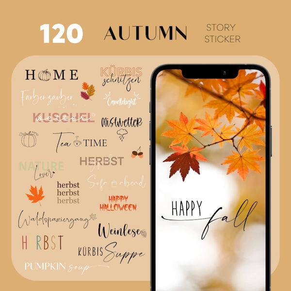 120 Instagram Story Sticker | Autumn • Herbst • Cozy • Fall • Black • White • PNG • Basic • Deco • Storysticker