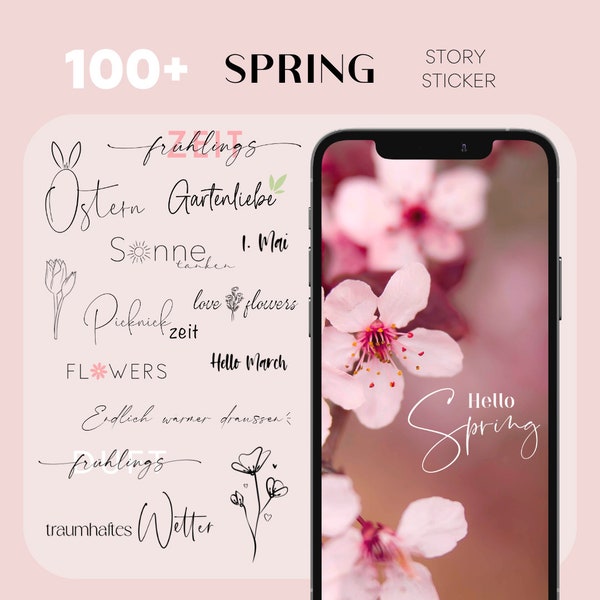 100+ Instagram Story Sticker | Spring • Frühling • PNG • Flowers • Easter • Ostern  • Blumen • Black • White