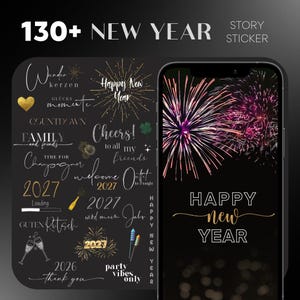 Meer dan 130 Instagram Story Stickers | Nieuwjaar • Oudejaarsavond • Winter • Vrienden • Goud • Zilver • PNG • 2027 • Feest • Viering • Storysticker