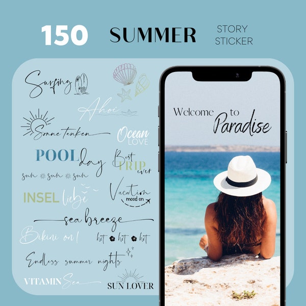 150 Instagram Story Sticker | Summer • Travel • Urlaub • Sonne • Holidays • PNG • Black • Withe • Sticker • Beach