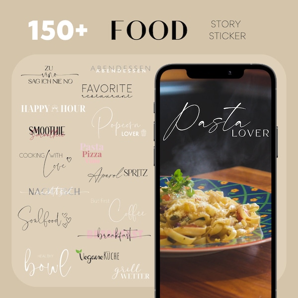 152 Instagram Story Stickers | Food • Digital • PNG • Daily • Mixed • Cooking • Cocktails • Baking • Black • White