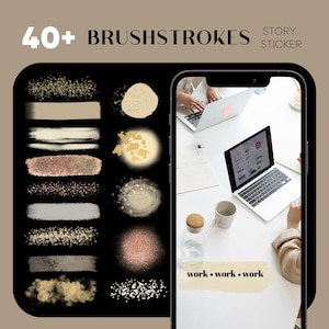40+ Instagram Story Stickers | Brushstrokes • Basic • Digital • PNG • Daily • Mixed • Beige • Everyday • Glitter • Brushstrokes • Brushes