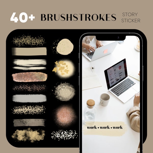 40+ Instagram Story Stickers | Brushstrokes • Basic • Digital • PNG • Daily • Mixed • Beige • Everyday • Glitter • Brushstrokes • Brushes