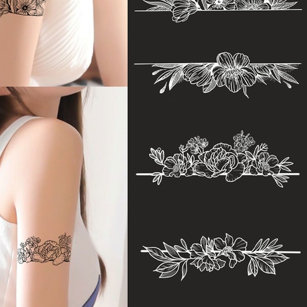 Brassard floral Tatouage semi-permanent (Lot de 4) | | de conception d’art de poignet de fleur Tatouage temporaire | | d’autocollants de tatouage 40mm * 180mm
