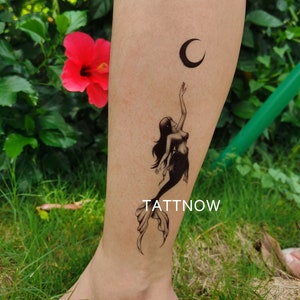 Mermaid Moon Temporary Tattoo | Sleeve Temporary Tattoo | Fish Tattooing | Tattoo Sticker | Tattoo Design | 12cm × 19cm