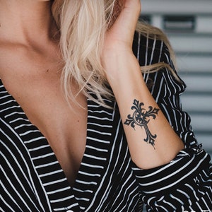 Cross and Moon Semi-permanent Tattoo | Hand Tiny Temporary Tattoo | Tattoo Sticker Design