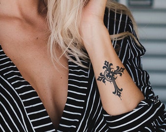 Cross and Moon Semi-permanent Tattoo | Hand Tiny Temporary Tattoo | Tattoo Sticker Design