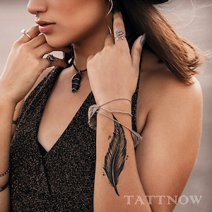 Semi-permanent Tattoo, Feather Tattoo Design, Tattoo Sticker, 13.8cm×4.2cm | 5.4×1.7inch