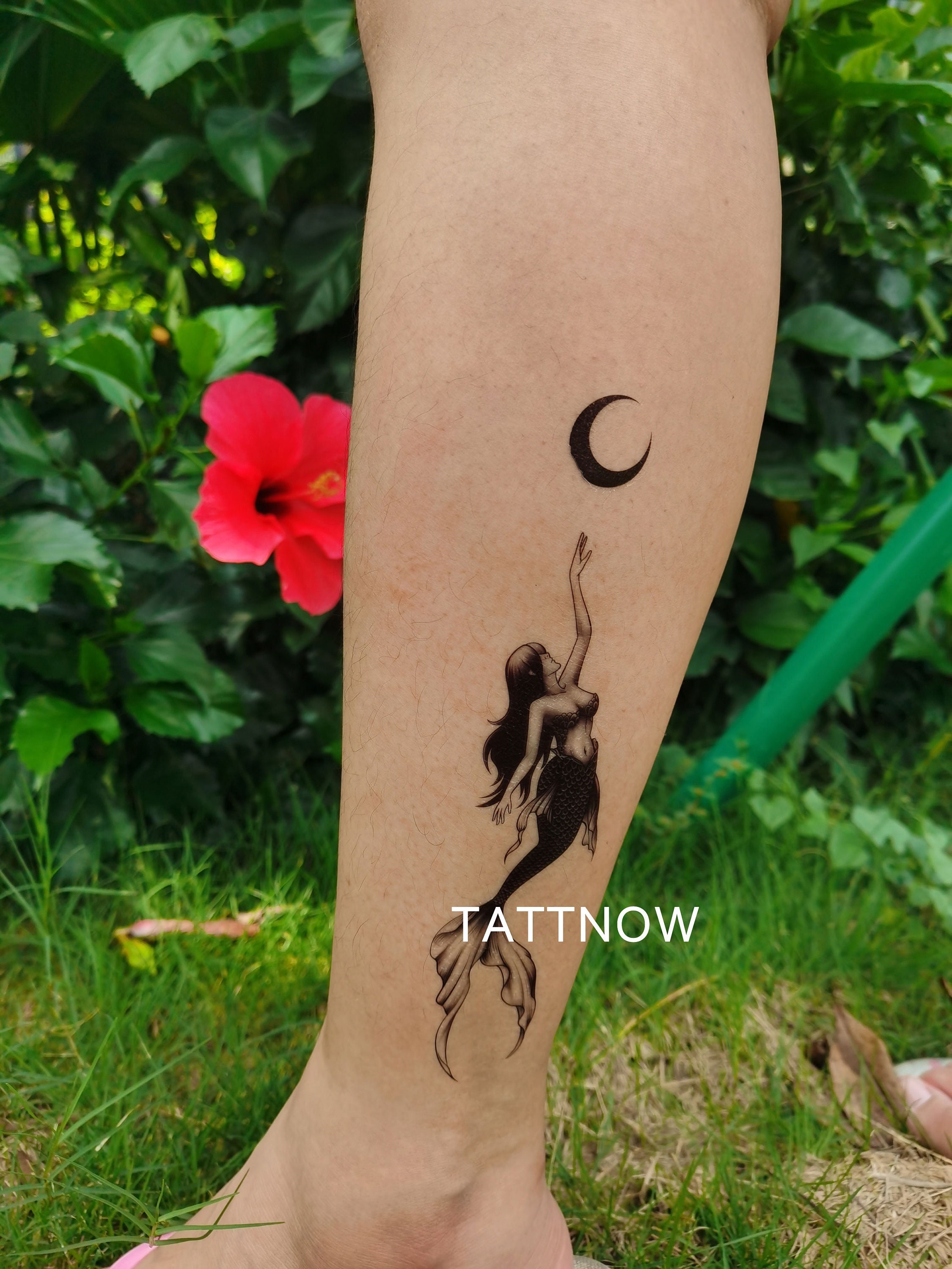 S.A.V.I Temporary Tattoo Stickers, Sea Mermaid Long Hair Flower Moon Design  For Men, Women Size 21x11cm - 1Pc. : Amazon.in: Beauty