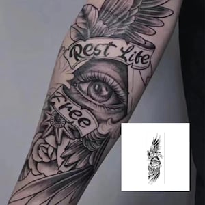 2Pcs Eye Wing and Rose  Semi-permanent Tattoo | Half Sleeve Tattoo ink | Tattoo Sticker | 95mm×230mm