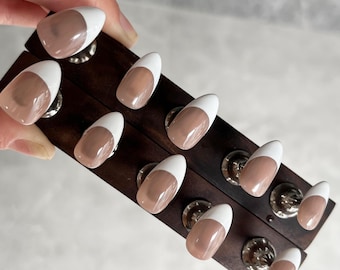 Press On Nails, White French Nails,  Luxery Fake Nails