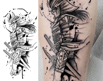 2Pcs Black Warrior Semi-permanent Tattoo | Half Sleeve Tattoo ink | Tattoo Sticker | 95mm×180mm