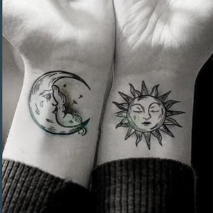 2Pcs Sun and Moon Semi-permanent Tattoo |  Temporary Tattoo ink | Tattoo Sticker | 65mm×120mm