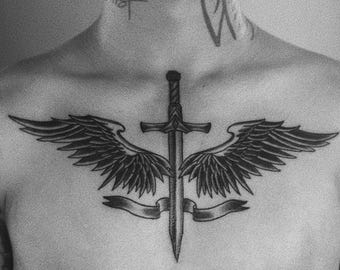 2Pcs Sword Wings Semi-permanent Tattoo | Back Sleeve Tattoo  | Temporary Tattoo ink | Tattoo Sticker | 160mm×270mm