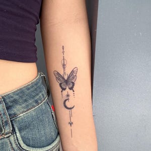 Butterfly Moon Semi-permanent Tattoo |  Sleeve Tattoo | Temporary Tattoo | 50mm×139mm