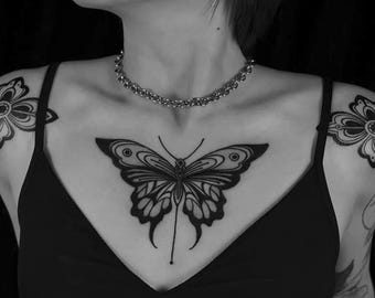 2Pcs Butterfly Semi-permanent Tattoo | Chest Henna Tattoo ink | Tattoo Sticker | 120mm×230mm