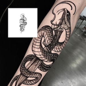 2Stk Schlangenschwert Semi-permanentes Tattoo | Halbe Ärmel Tattoo Farbe | Tattoo Aufkleber 95 mm×230 mm