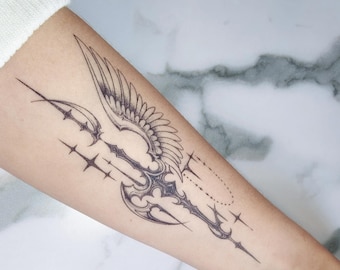 Feather Scepter Half Sleeve Semi-permanent Tattoo | Leg Temporary Tattoo | 50mm×146mm