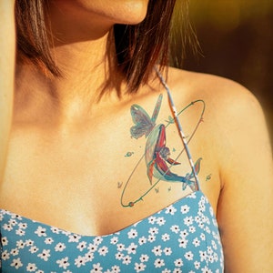 Whale and Butterfly Temporary Tattoo | Tattoo Sticker | Tattoo Design | 11.8×10.8cm | 4.6×4.3inch