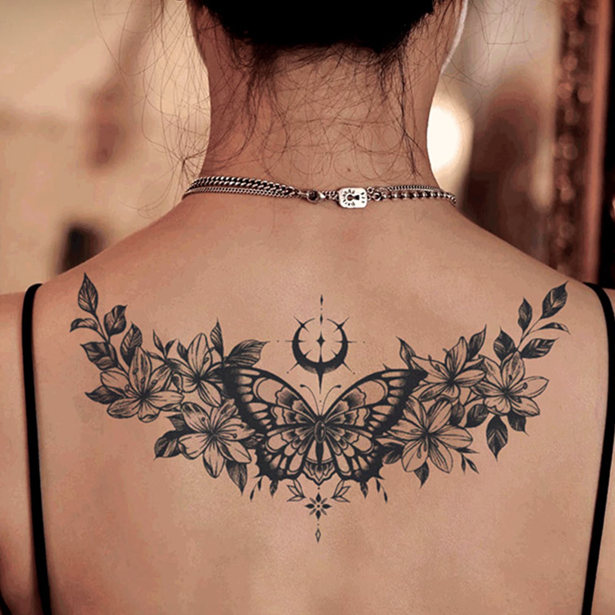 Butterfly and Floral Chest Semi-permanent Tattoo | Women Large Temporary  Tattoo | Tattoo Sticker Design - Etsy, image size:2000x2000