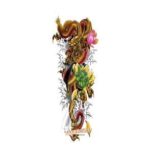 Gold Drache Groß Temporary Temporäre Tattoo |  Tiere Farbe Volle Ärmel Temporary Tattoo |  Tattoo Sticker |  48×17cm