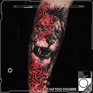 Lion Viking Temporary Tattoo | Half Sleeve Temporary Tattoo | Temporary Tattoo 5.91 x 9.84 inch