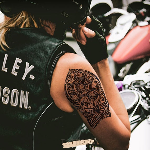 S.A.V.I Full Arm Tattoo, Full Sleeve Arm Tattoo For Men, Lion Statue Art  Tattoo For Girls Women, Temporary Tattoo Sticker, Size 48x17CM