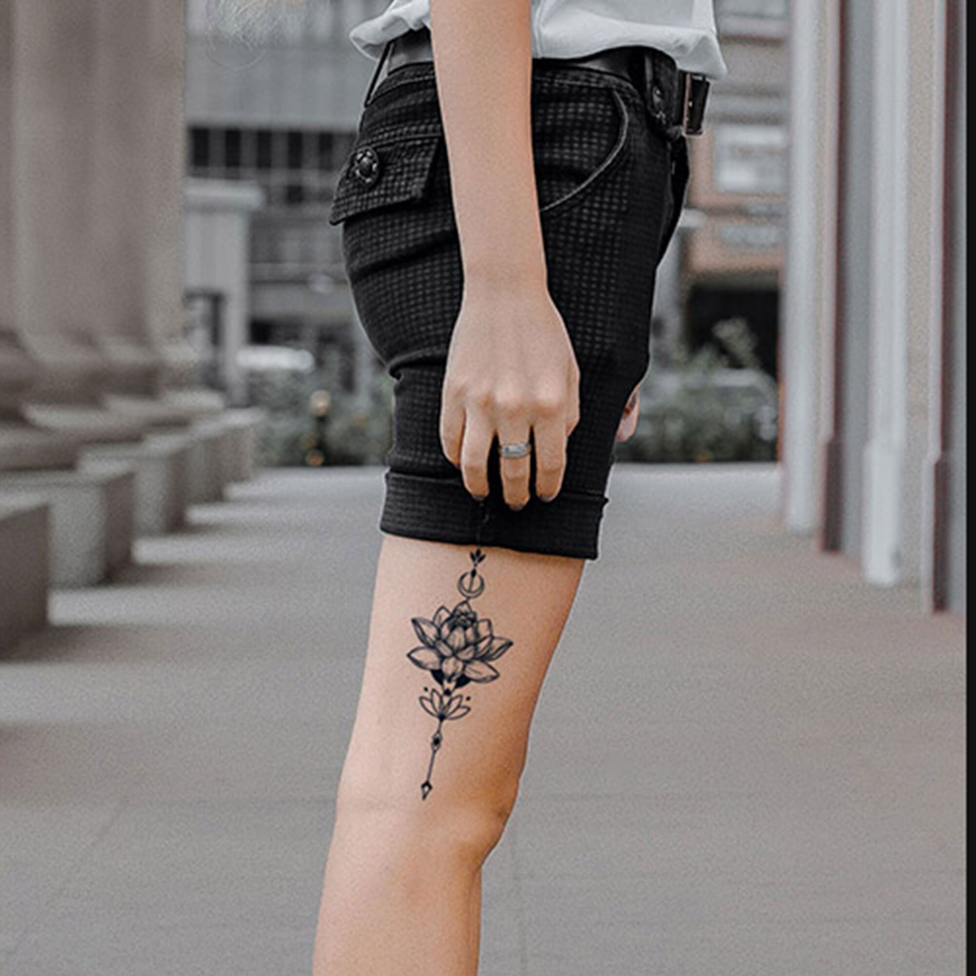 Lotus Flower Semi-permanent Tattoo | Floral Moon Temporary Tattoo ...