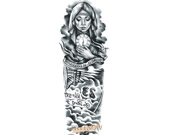 Manicotto Tatuaggio Finto Mezza Manica - W10 - Immagine Tatoo Rimovibile Con Ragno, Suora, Pistola, Croce, Carte Poker, Scorpione, Clown, Pugnale - Idea Regalo Originale