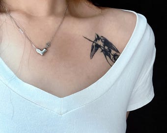 2Pcs Rose Swallow Semi-permanent Tattoo | Swallow and Floral Temporary Tattoo | Tattoo Sticker Design