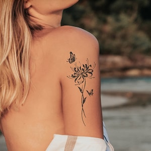 Floral Butterfies Semi-permanent Tattoo | Women Flower Sleeve Temporary Tattoo | Tattoo Sticker Design