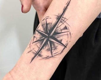 2Pcs Compass Semi-permanent Tattoo | Hand Tattoo  | Temporary Tattoo ink | Tattoo Sticker | 80mm×100mm