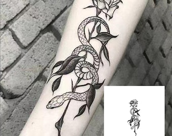 2Pcs Snake Rose Semi-permanent Tattoo | Half Sleeve Tattoo ink | Tattoo Sticker | 70mm×190mm