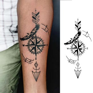 2Pcs Compass Semi-permanent Tattoo |  Half Sleeve Tattoo  | Temporary Tattoo ink | Tattoo Sticker | 90mm×190mm