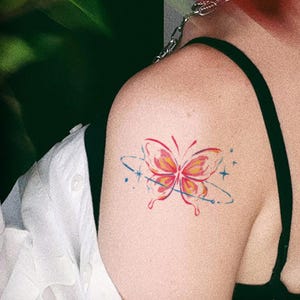 2Pcs Pink Butterfly Temporary Tattoo | Women Tattoo Sticker | Tattoo Design | 46mm×70mm