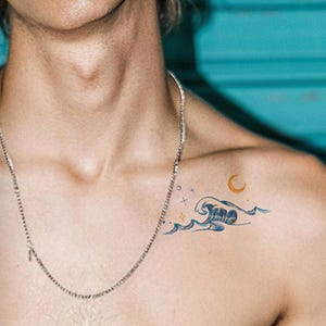 2Pcs Blue Wave Temporary Tattoo | Small Tattoo Sticker | Tattoo Design | 84mm×39mm