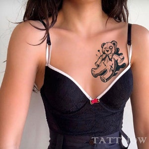 2Pcs Cute Bear Temporary Tattoo | Women Animal Tattoo Sticker | Tattoo Design | 14cm×10.6cm | 5.5×4.2inch