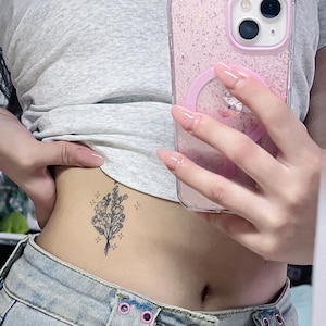 2Pcs Tiny Flower Semi-permanent Tattoo |  Small Hand Chest Tattoo | Temporary Tattoo | 45mm×64mm