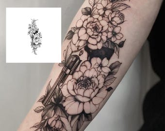 2Pcs Floral Semi-permanent Tattoo | Half Sleeve Henna Tattoo ink | Tattoo Sticker | 95mm×200mm