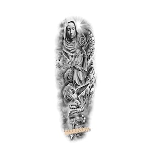 Jesus Rose Large Temporary Tattoo |  Crosses Full Sleeves Temporary Tattoo |  Tattoo Sticker |  48×17cm