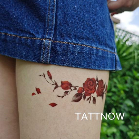 Red Roses Temporary Tattoo Floral Temporary Tattoo Snake Tattooing Tattoo  Sticker Tattoo Design 15cm 21cm - Etsy