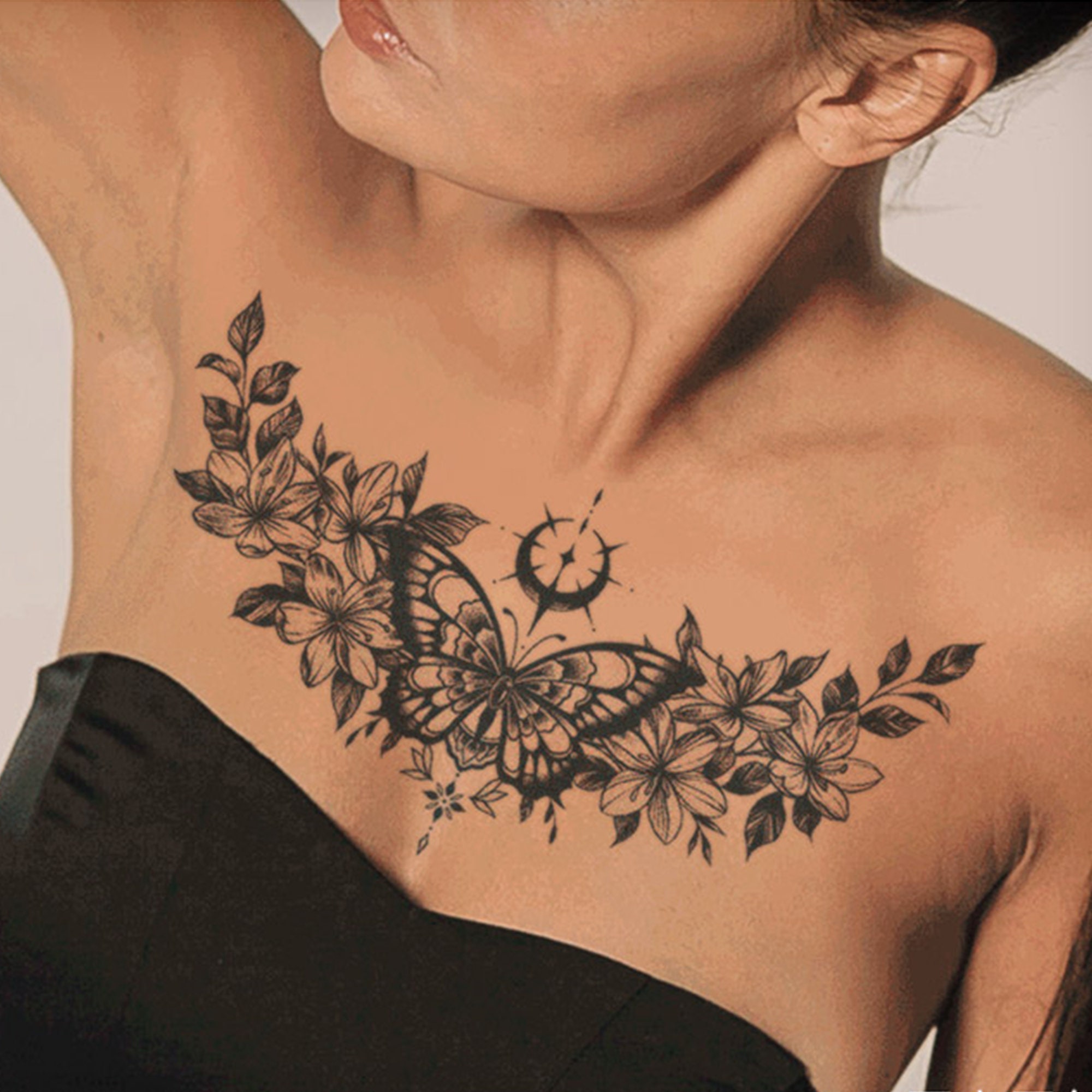 Butterfly and Floral Chest Semi-permanent Tattoo | Women Large Temporary  Tattoo | Tattoo Sticker Design - Etsy, image size:2000x2000