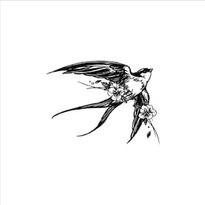 Swallow Semi-permanent Tattoo | Swallow and Floral Temporary Tattoo | Tattoo Sticker Design