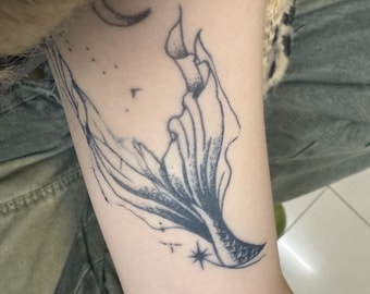 2Pcs Mermaid Tail Semi-permanent Tattoo | Sleeve Temporary Tattoo | 68mm×96mm