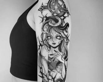 2Pcs Medusa Snake Semi-permanent Tattoo | Gorgon Half Sleeve Temporary Tattoo |GorgoTattoo