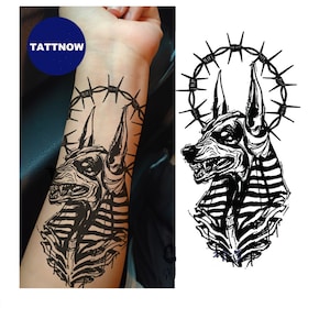 2Pcs Anubis Semi-permanent Tattoo | Ancient Egyptian Half Sleeve Temporary Tattoo | Anpu Ancient God | 100×190mm