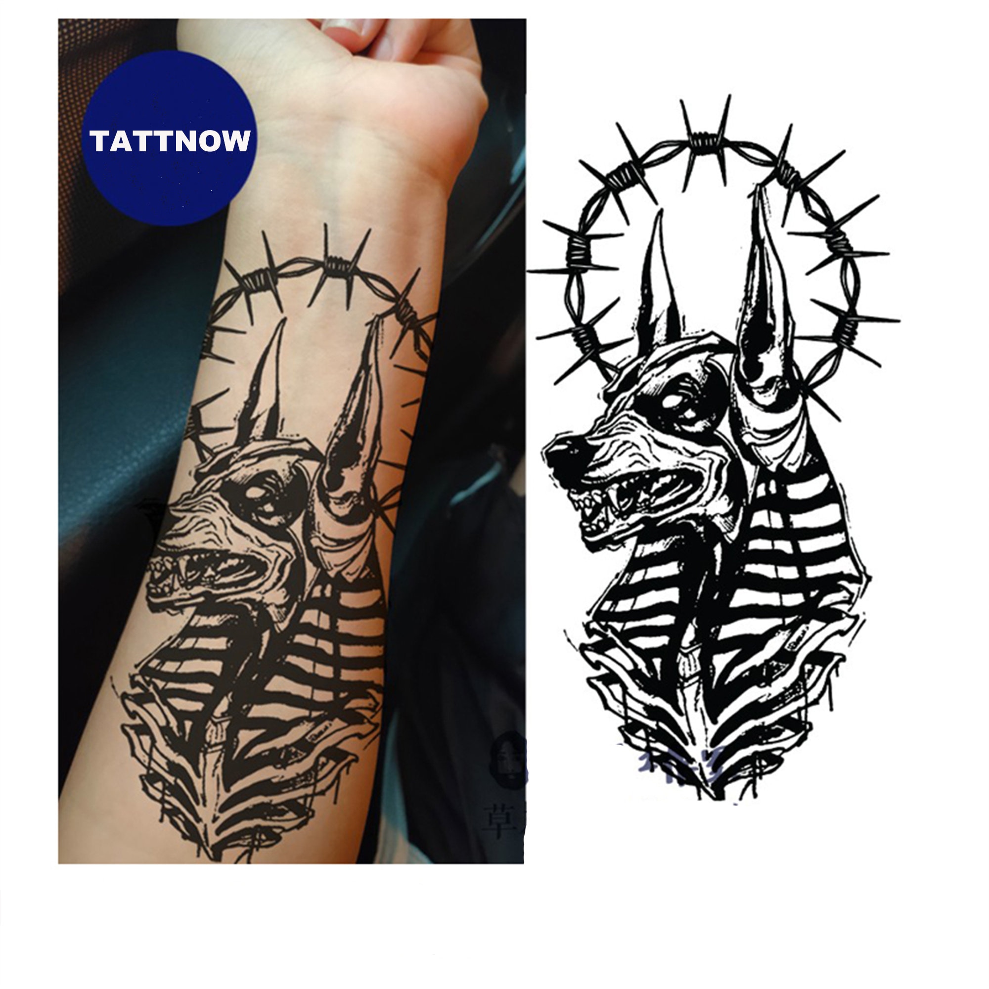 2Pcs Anubis Semi-permanent Tattoo | Ancient Egyptian Half Sleeve Temporary Tattoo | Anpu Ancient God | 100×190mm