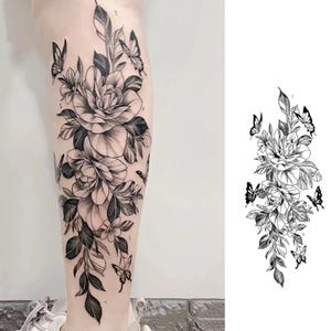 2Pcs Floral Butterfly Semi-permanent Tattoo | Half Sleeve Henna Tattoo ink | Tattoo Sticker | 95mm×230mm